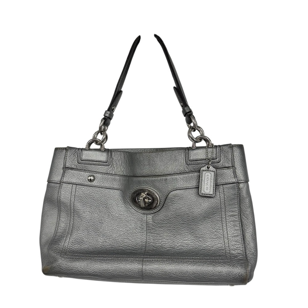 Coach F16531 Silver Gray Metallic Pebbled Leather Penelope Carryall Shoulder Bag